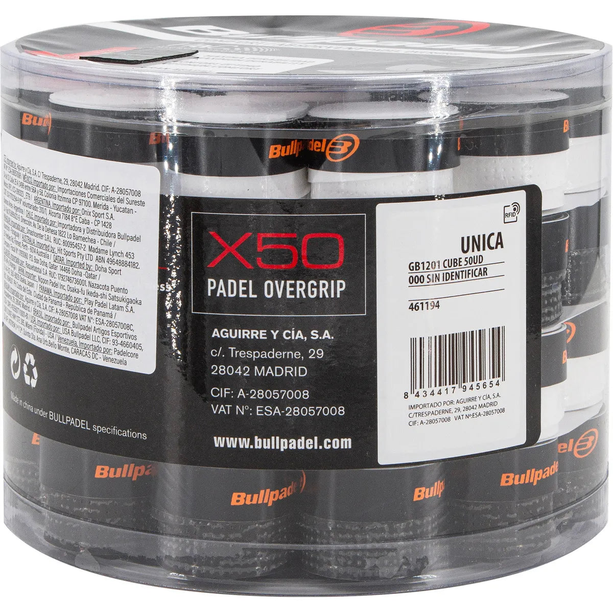 Bullpadel overgrips 50 stuks zwart & wit